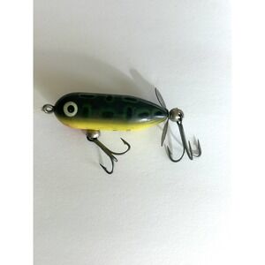 VINTAGE FISHING LURE HEDDON TINY TORPEDO  FROG Green & Yellow